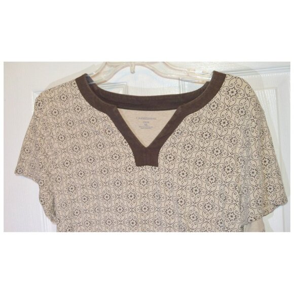 Croft & Barrow Stretch Blouse Tan Geometric Patterned Short Sleeve Top Size XL - Picture 2 of 3